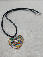 Heart Necklace Love Women Jewelry Murano Blue Gold Black Leather Cord Gift Ideas