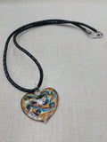 Heart Necklace Love Women Jewelry Murano Blue Gold Black Leather Cord Gift Ideas
