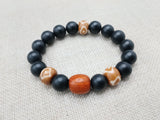 Men Bracelets Beaded Black Jewelry Stretch Handmade Statement Brown Size 7