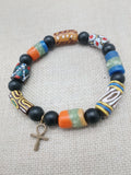 Men Bracelets African Jewelry Beaded Ankh Stretch Handmade Size 8