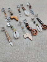 Locs Hair Jewelry Set of 11 Cowrie African Peace Ankh  Natural Stone Accessories Braids Twist Dreads Unisex