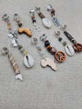 Locs Hair Jewelry Set of 11 Cowrie African Peace Ankh  Natural Stone Accessories Braids Twist Dreads Unisex