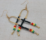 Women Gold Rasta Earrings Jewelry Beaded Black Dangle Handmade