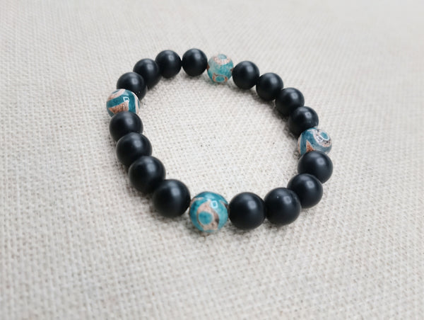Unisex Bracelets Agate Stone Green Black Beaded Jewelry Ethnic Handmade Gift Ideas Size 7