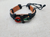 Ankh Bracelet Pan African Jewelry Leather Adjustable Black Red Green
