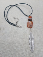 Women Fall Fashion Jewelry Set Leaves Silver Agate Necklace Earrings Bracelets