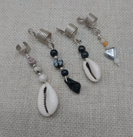 Dreadlocks Hair Accessories Jewelry Cowrie Stone Beaded Silver Twist Braids Locs Set of 4
