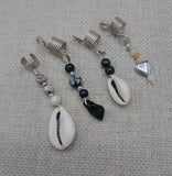 Dreadlocks Hair Accessories Jewelry Cowrie Stone Beaded Silver Twist Braids Locs Set of 4