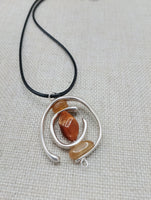 Women Jewelry Silver Stone Natural Citrine Necklace Handmade Black Cord