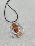Women Jewelry Silver Stone Natural Citrine Necklace Handmade Black Cord