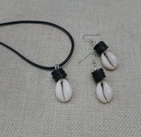 African Cowrie Set Jewelry Black Beaded Silver Necklace Earrings Fashion Women