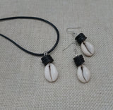 African Cowrie Set Jewelry Black Beaded Silver Necklace Earrings Fashion Women
