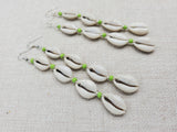 Cowrie Earrings Boho Summer Green Jewelry Silver Handmade Women Long Dangle