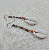 Cowrie Earrings Copper Jewelry Women Long Dangle Ethnic