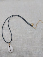 Women Cowrie Jewelry Set Necklace Earrings Black Cord Gold Tone Small Ethnic Statement