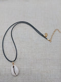 Women Cowrie Jewelry Set Necklace Earrings Black Cord Gold Tone Small Ethnic Statement