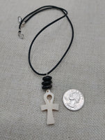 Small Ankh Pendant Necklace Black Cord Beaded Unisex Egyptian Jewelry Minimalist