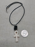 Small Ankh Pendant Necklace Black Cord Beaded Unisex Egyptian Jewelry Minimalist