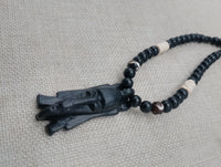 Men's Jewelry African Face Pendant Beaded Necklace Black Brown Handmade