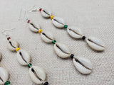 Rasta Earrings Cowrie Jewelry Red Yellow Green Black Beaded Women Long Handmade