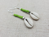Summer Green Earrings Beaded Cowrie Women Silver Dangle Jewelry