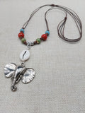Silver Elephant Pendant Colorful Dangle Necklace Red Blue Green Cowrie Adjustable Women Jewelry