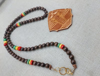 Men Necklace King Pharaoh Wooden Pendant Jewelry Beaded Brown Red Yellow Green