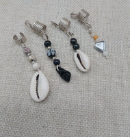 Dreadlocks Hair Accessories Jewelry Cowrie Stone Beaded Silver Twist Braids Locs Set of 4