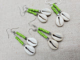 Summer Green Earrings Beaded Cowrie Women Silver Dangle Jewelry