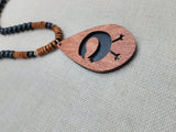 African Sankofa Bird Necklace Adinkra Jewelry Wood Black Brown Beaded Unisex