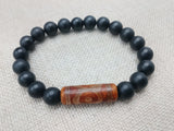 Unisex Bracelet Black Brown Agate Stone Jewelry Ethnic Round Statement Beaded