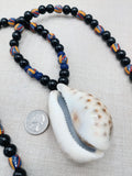 Large Cowrie Necklace Men Beaded African Ethnic Jewelry Statement Black Blue