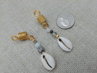 Hair Jewelry Gold Women Stone Beaded Cowrie Braids locs Twist Set of 2