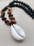 Men Necklace Large Cowrie Shell Beaded Black Wooden Jewelry Ethnic Handmade Statement