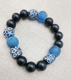 Black Blue Beaded Bracelet Ethnic Handmade Unisex Jewelry Size 7
