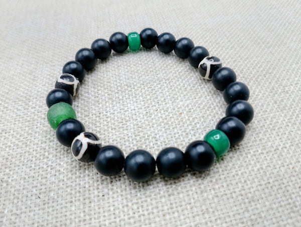 Bracelets Green Black Beaded Jewelry Ethnic Handmade Statement Gift Size 7.5 Inches