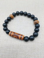 Men Bracelets Stone Ethnic Beaded Black Jewelry Stretch Handmade Statement Gift Ideas