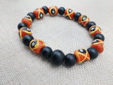 African Krobo Beaded Bracelet Black Orange Yellow Jewelry Ethnic Men Hand Painted Size 8