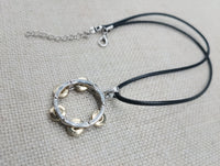 Tambourine Necklace Silver Gold Tone Black Cord Church Jewelry Music Church