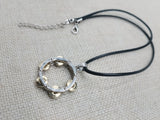Tambourine Necklace Silver Gold Tone Black Cord Church Jewelry Music Church