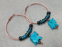 Elephant Earrings Copper Hoop Jewelry Turquoise Beaded Boho Women