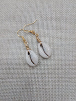 Women Cowrie Jewelry Set Necklace Earrings Black Cord Gold Tone Small Ethnic Statement