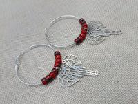 Silver Elephant Earrings Hoop Jewelry Red Women Dangle Gift Ideas