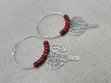Silver Elephant Earrings Hoop Jewelry Red Women Dangle Gift Ideas