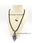 Black White Necklace Beaded Long 3 Piece Jewelry Set Women Earrings Bracelet
