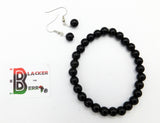 Black White Necklace Beaded Long 3 Piece Jewelry Set Women Earrings Bracelet