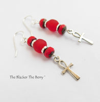 Ankh Earrings Red Beaded Jewelry Women Small