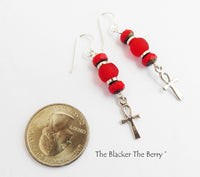 Ankh Earrings Red Beaded Jewelry Women Small
