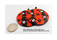 African Earrings Hand Painted Earrings Orange Black Cowrie Shell Wooden