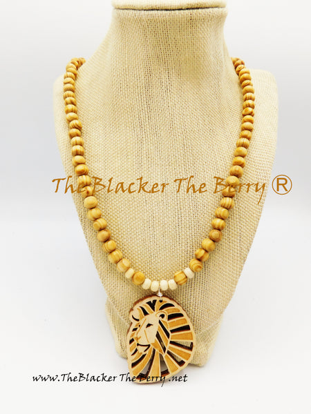 Lion Necklaces Beaded Jewelry Wood Cream Ethnic Men Women SALE